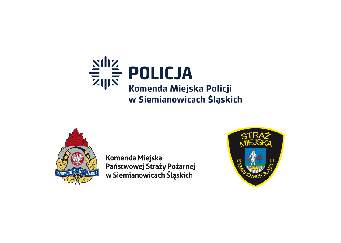 Logo Policja, logo Straż Miejska, logo Straż Pożarna Siemianowice Śląskie